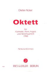 Acker, Dieter: Oktett für Klarinette, Horn, Fagott, 2 Violinen, Viola, Violoncello und Kontrabass, Partitur und Stimmen 