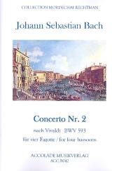 Bach, Johann Sebastian: Concerto a-Moll Nr.2 BWV593 nach Vivaldi für 4 Fagotte, Partitur und Stimmen 