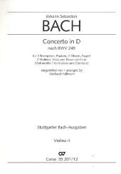 Bach, Johann Sebastian: Konzert D-Dur nach BWV249 für 3 Trompeten, Pauken, 2 Oboen, Fagott, 2 Violinen, Viola und Bc, Violine 2 