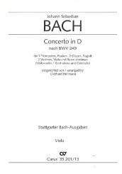 Bach, Johann Sebastian: Konzert D-Dur nach BWV249 für 3 Trompeten, Pauken, 2 Oboen, Fagott, 2 Violinen, Viola und Bc, Viola 