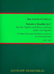 Corelli, Arcangelo: Sonata a quattro in C für 3 Fagotte und Bc (4 Fagotte), Partitur und Stimmen (Bc ausgesetzt) 