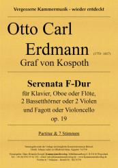 Erdmann, Otto Carl: Serenata F-Dur op.19 für Klavier, Oboe (Flöte), 2 Bassetthörner (2 Violen) und Fagott (Vc), Partitur und Stimmen 
