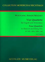 Mozart, Wolfgang Amadeus: 4 Quartette für Fagott, Violine, Viola und Violoncello, Partitur und Stimmen 