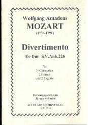 Mozart, Wolfgang Amadeus: Divertimento Es-Dur KVAnh226 für 2 Klarinetten, 2 Hörner und 2 Fagotte, Partitur+Stimmen 