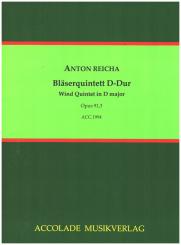 Reicha, Anton (Antoine) Joseph: Bläserquintett D-Dur op.91,3 für Flöte, Oboe, Klarinette, Horn und Fagott, Partitur und Stimmen 