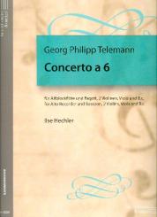 Telemann, Georg Philipp: Concerto a 6 für Altblockflöte, Fagott, 2 Violinen, Viola und Bc, Partitur und 7 Stimmen 