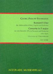 Telemann, Georg Philipp: Konzert F-Dur für Altblockflöte (Flöte), Fagott, Streicher und Bc, für Blockflöte, Fagott und Klavier 