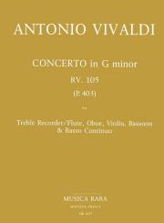 Vivaldi, Antonio: Concerto g minor RV105 (P403) for alto recorder (flute), oboe, violin , bassoon and bc, score and parts 