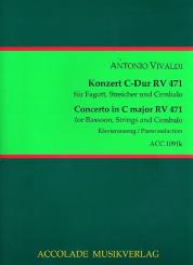 Vivaldi, Antonio: Konzert C-Dur RV471  für Fagott, Streicher und Bc , Klavierauszug 