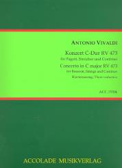 Vivaldi, Antonio: Konzert C-Dur RV473 F:VIII,9 für Fagott, Streicher und Bc für Fagott und Klavier 
