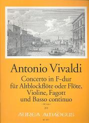 Vivaldi, Antonio: Konzert F-Dur RV100 für Altblockflöte (Flöte), Violine, Fagott und Bc, Partitur und Stimmen 