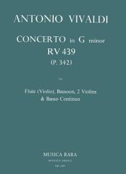Vivaldi, Antonio: Konzert g-Moll RV439 PV342 für Flöte (Violine), Fagott, 2 Violinen und Bc, Partitur und Stimmen 