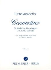 Zieritz, Grete von: Concertino für Klarinette, Horn Fagott und Streichquintett, Partitur 