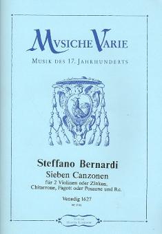 Bernardi, Stefano: 7 Canzonen für 2 Violinen (Zinken), Chitarrone, Fagott (Posaune) und Bc, Partitur und Stimmen (Bc nicht ausgesett) 