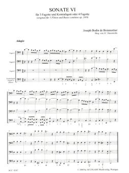 Boismortier, Joseph Bodin de: Sonate e-Moll op.34,6 für 4 Fagotte (3 Fagott und Kontrafagott), Partitur und Stimmen 