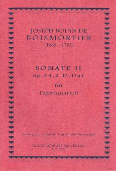 Boismortier, Joseph Bodin de: Sonate D-Dur op.34,2 für 4 Fagotte (3 Fagotte und Kontrafagott), Partitur und Stimmen 