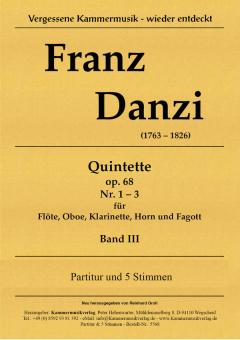 Danzi, Franz: 3 Bläserquintette op.68 Nr. 1 -3 in A, F und d Flöte, Oboe, Klarinette (B), Horn(F) und Fagott, Partitur und Stimmen 