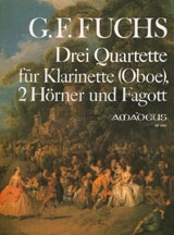Fuchs, Georg Friedrich: 3 Quartette für Klarinette (Ob), 2 Hörner und Fagott, Partitur und Stimmen 