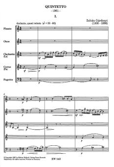 Gárdonyi, Zoltán: Bläserquintett für Flöte, Oboe, Klarinette, Horn und Fagott (1961), Partitur und Stimmen 