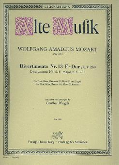 Mozart, Wolfgang Amadeus: Divertimento F-Dur Nr.13 KV253 für Flöte, Oboe, Klarinette, Horn und Fagott, Stimmen 