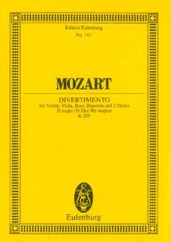 Mozart, Wolfgang Amadeus: Divertimento in D Major no.7 KV205: for violin, viola, bass, bassoon and two horns, Miniature score 