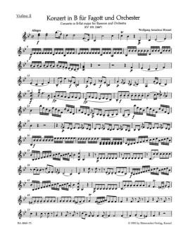 Mozart, Wolfgang Amadeus: Konzert B-Dur KV191 für Fagott und Orchester, Violine 2 