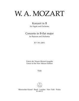 Mozart, Wolfgang Amadeus: Konzert B-Dur KV191 für Fagott und Orchester, Viola 