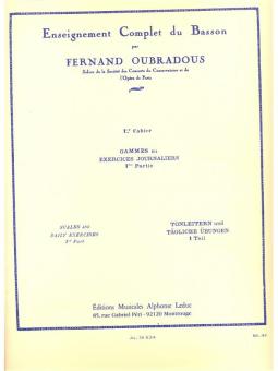 Oubradous, Fernand: Gammes et exercices journaliers vol.1 partie no.1 enseignement, du basson 