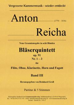 Reicha, Anton (Antoine) Joseph: Bläserquintette op.91 Band 3 (Nr.1-3) für Flöte, Oboe, Klarinette, Horn und Fagott, Partitur und Stimmen 