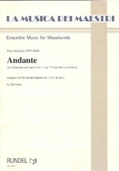 Schubert, Franz: Andante aus Sonatine g-Moll Nr.3 op.137 für Flöte, 2 Klarinetten, Horn und Fagott, Partitur und Stimmen 