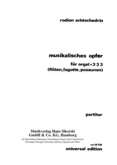 Shchedrin, Rodion Konstantinov: Musikalisches Opfer für Orgel, 3 Flöten, 3 Fagotte und 3 Posaunen, Studienpartitur 