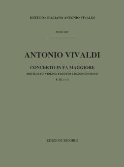 Vivaldi, Antonio: CONCERTO FA MAGGIORE PER FLAUTO, VIOLINO, FAGOTTO E CONTINUO, R 100/, P 322/F XII:21          PARTITURA 