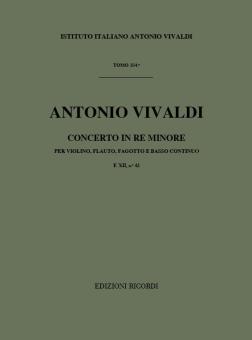 Vivaldi, Antonio: CONCERTO RE MINORE PER VIOLINO, FLAUTO, FAGOTTO E BASSO CONTINUO, R 96/F XII:42          PARTITURA 