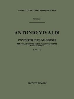 Vivaldi, Antonio: Konzert F-Dur für Viola d'amore, 2 Oboen, Fagott, 2 Hörner in E und Bc, Partitur 