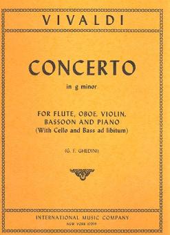 Vivaldi, Antonio: Konzert g-Moll für Flöte, Oboe, Violine, Fagott und Klavier (Violoncello/Bass ad lib), Partitur und Stimmen 