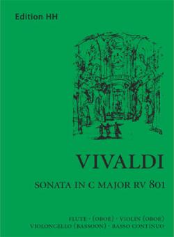 Vivaldi, Antonio: Sonate C-Dur RV801 für Flöte, Violine, Violoncello und Bc (2 Oboen/Fagott/Bc), Partitur und Stimmen 